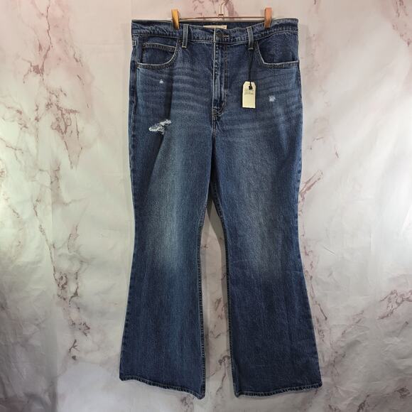 Levis Jeans Women 34 X 32 70s High Flare High Rise Distressed Premium Medium - Picture 1 of 13